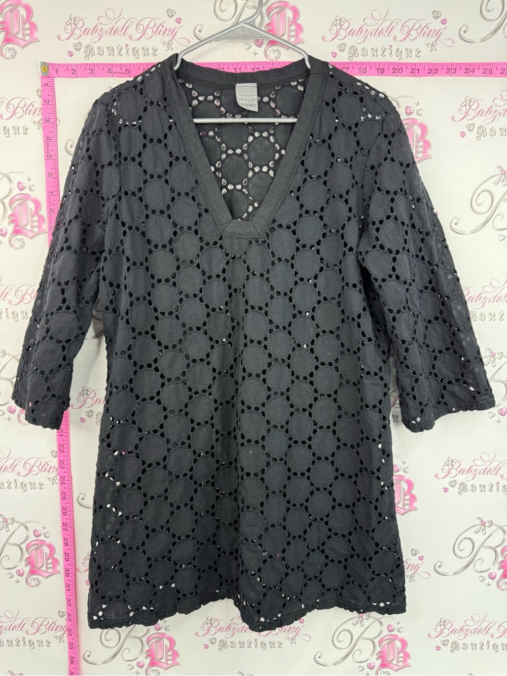 Dream beach coverup dress cut outs dotted Black Eyelet V-Neck Tunic Top